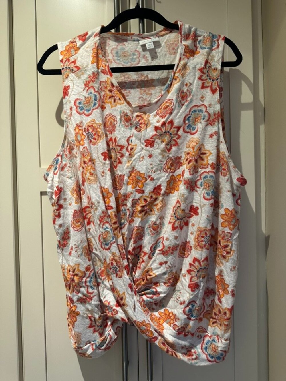J.Jill Love Linen Floral Sleeveless Top Twist Front 3X